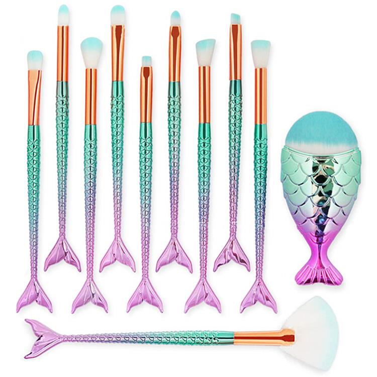 11 PCS Kosmetik Eyeshadow Blush 3D Mermaid Makeup Brush Set