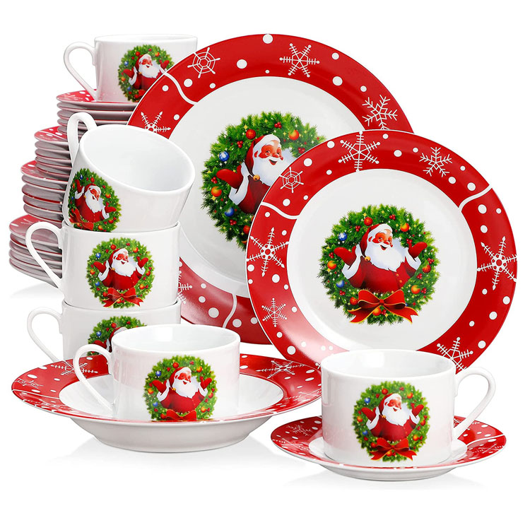 Set Peralatan Makan Natal Keramik Santa Claus 30PCS