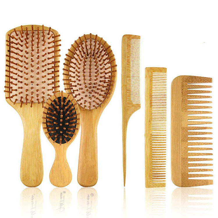 Set Sikat Rambut Sisir Pijat 6 In 1 Sikat Rambut Bambu