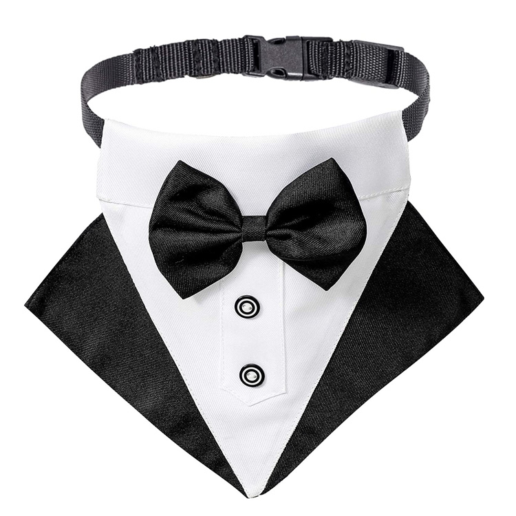 Adjustable Tuxedo Wedding Dog Bandana Collar dengan Bowtie