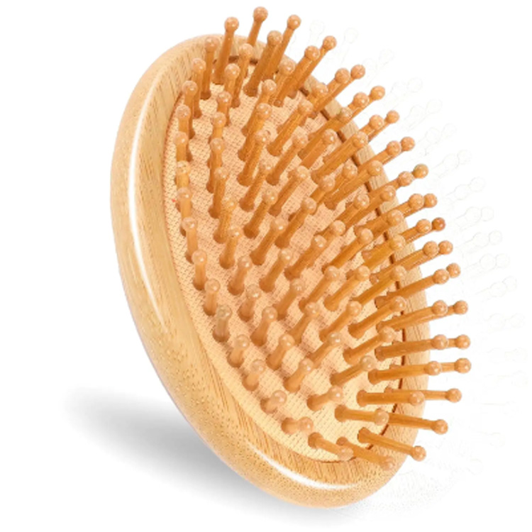 Pijat bambu kayu portabel anti-statis mini sikat rambut