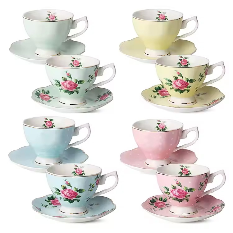 BONE CHINA LATTE LATTE LATTE MULTIOR TEA CUPS DAN SIUCER SET