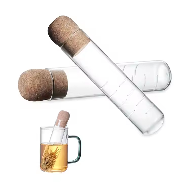 Desain tabung tabung borosilikat gelas teh infuser saringan