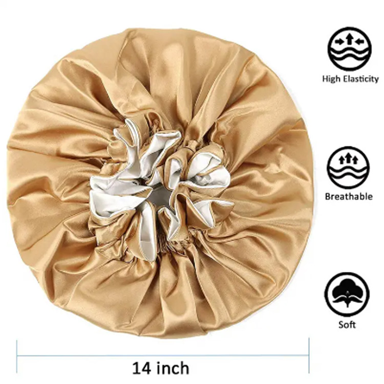 Desainer fashion lapisan ganda satin wanita besar topi mandi