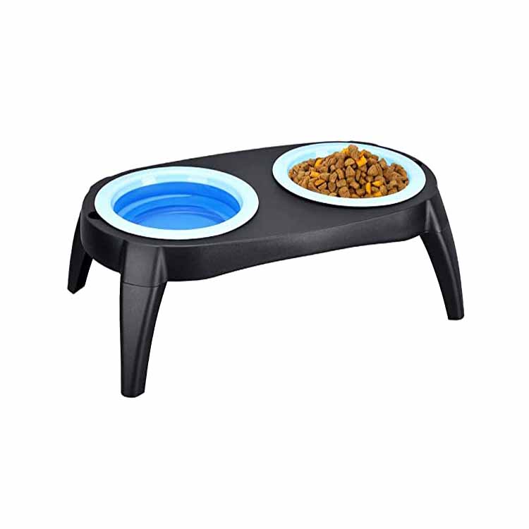 Double Raised Collapsible Travel Elevated Cat Feeder Dog Bowl