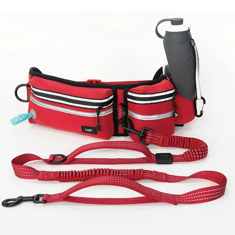 Hands Free Walking Belt Dog Leash dengan Tas Pinggang