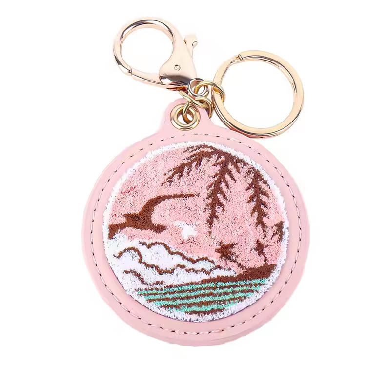 Key Ring Pink Island Scenery Premium Bordir Keychain