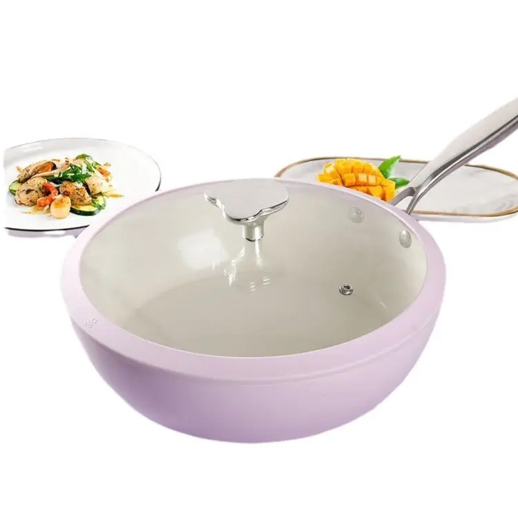 Lavender Shell Porselain Wok Cobblestone Ceramic Frying Panci