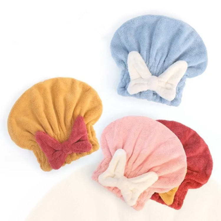 Microfiber Hair Drying Dengan Busur-simpul Topi Topi Rambut Turban