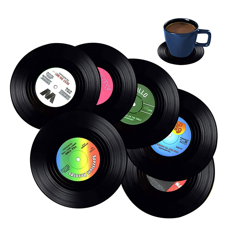 Set 12 Retro Vintage Vinyl Record Coaster untuk Minuman