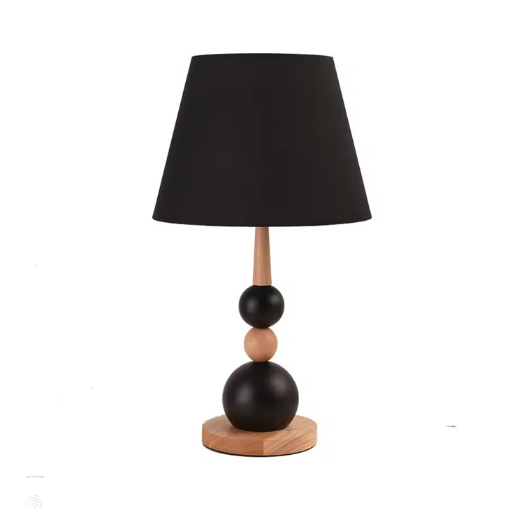 Lampu Meja Minimal Samping Tempat Tidur Kayu Retro Bola Hitam Sederhana