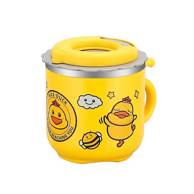 Sus 304 Anak Jerami Cute Yellow Duck Proof Child Cup