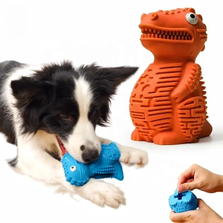 Fetch Tough mengunyah mainan anjing puzzle dinosaurus karet tahan lama
