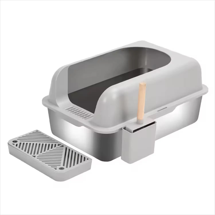 XL Kotak Litter Kucing Stainless Steel Bersih Besar Tertutup